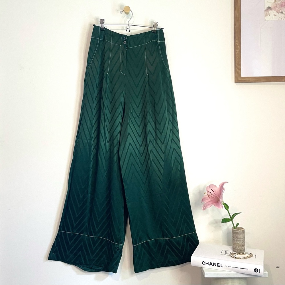 High Waisted Deep Green Wide Leg Pants